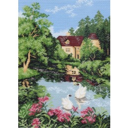 Рисунок на канве "Дом у озера"