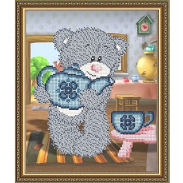 Рисунок на ткани "Мишка с чайником"