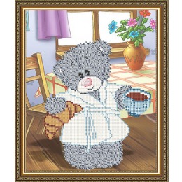Рисунок на ткани "Мишка с кофе"