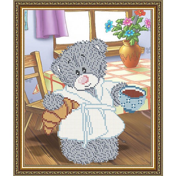 Рисунок на ткани "Мишка с кофе"