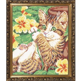 Рисунок на ткани "Котенок в цветах"