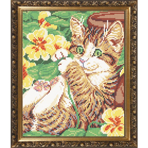 Рисунок на ткани "Котенок в цветах"