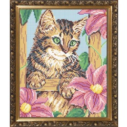 Рисунок на ткани "Котенок в клематисах"