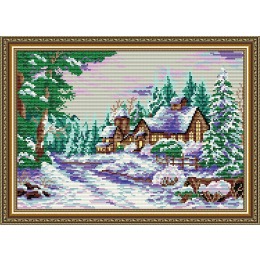 Картина стразами "Усадьба в зимнем лесу"