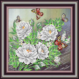 Рисунок на ткани для вышивания бисером "Белые розы"