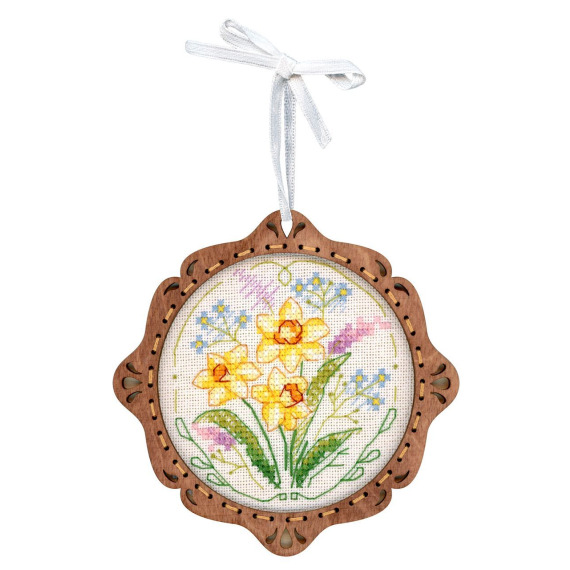 Вышивка крестом на деревянной основе "Миниатюра. Весенние цветы"