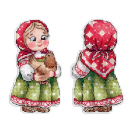 Набор на пластиковой канве "Девочка с курочкой"
