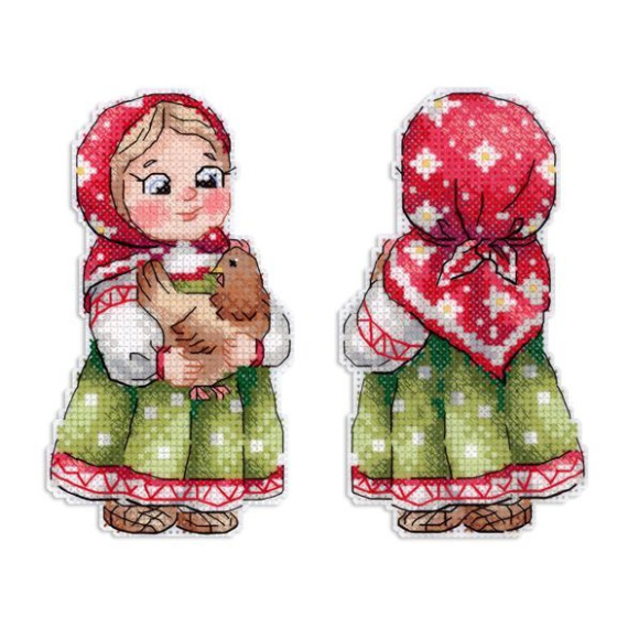 Набор на пластиковой канве "Девочка с курочкой"