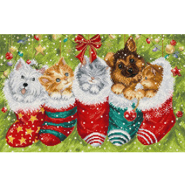 Набор для вышивания крестом "Dogs and Cats in Stockings"
