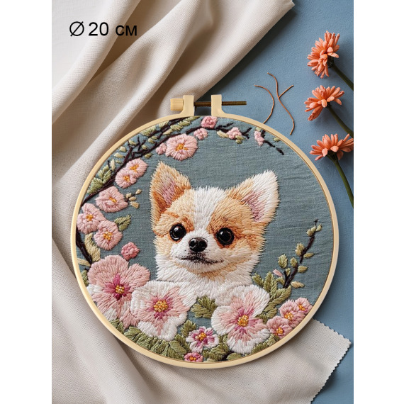 Набор для вышивания гладью "Чихуахуа в цветах"